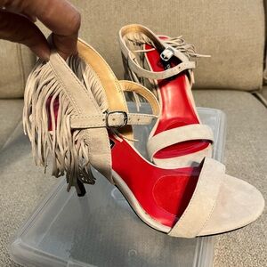 Fringed Taupe Heel By Charles Jourdan. Luxury fringe heel new. No box included